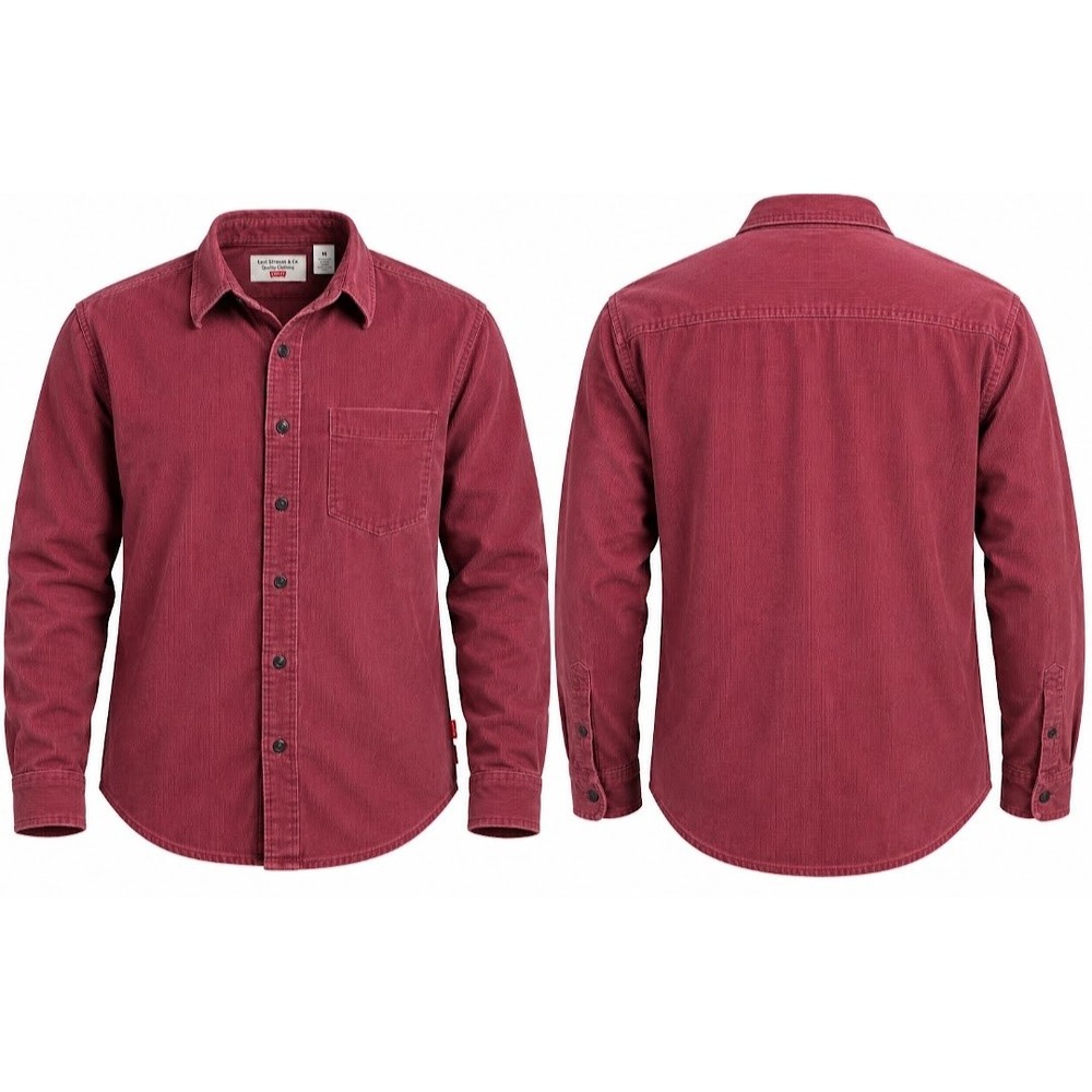 Levis Mens Corduroy Western Button Down Shirt Burgundy L/ Sleeve Cotton S/ M